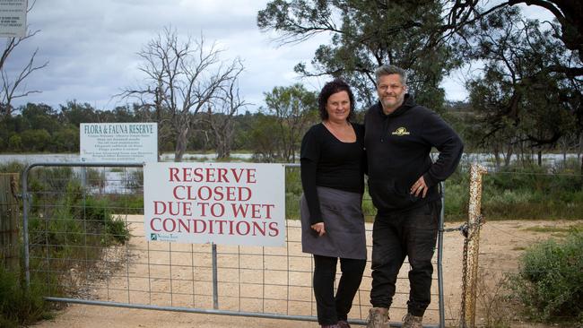 Brad and Nicole Flowers, owners of the Overland Corner Hotel in Overland Corner in the Riverland. Picture: Emma Brasier