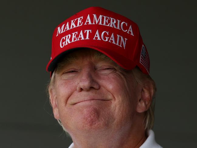 STERLING, VIRGINIA - MAY 27: Former US President Donald Trump looks on from the 18th green during day two of the LIV Golf Invitational - DC at Trump National Golf Club on May 27, 2023 in Sterling, Virginia. (Photo by Rob Carr/Getty Images) **BESTPIX**