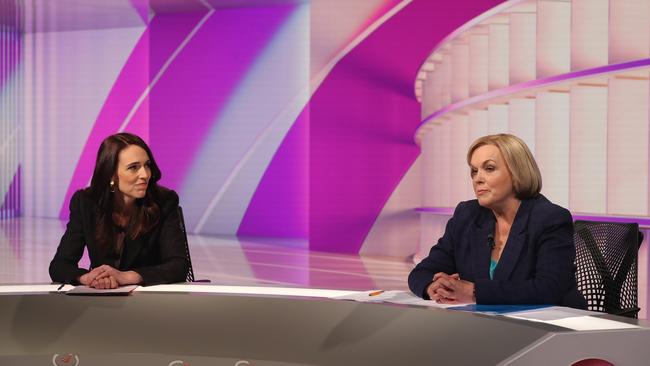 Jacinda Ardern and Judith Collins during the debate. Picture: Getty Images