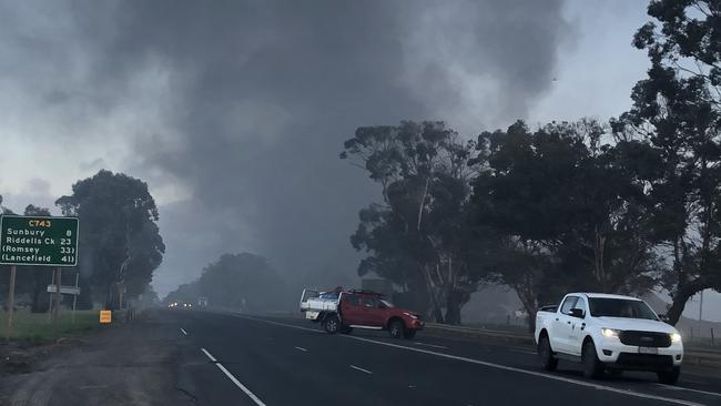The fire has blanketed the area in thick black smoke. Source: 3AW Breakfast