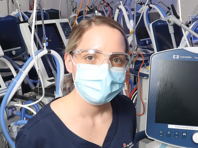 Newly Arrived Ventilators at the Royal Melbourne Hospital, ready the next outbreak of Covid-19. Nurses Annette Dlugogorski and Geraldine Spizzimi with the new ventilators. Picture: Alex Coppel.