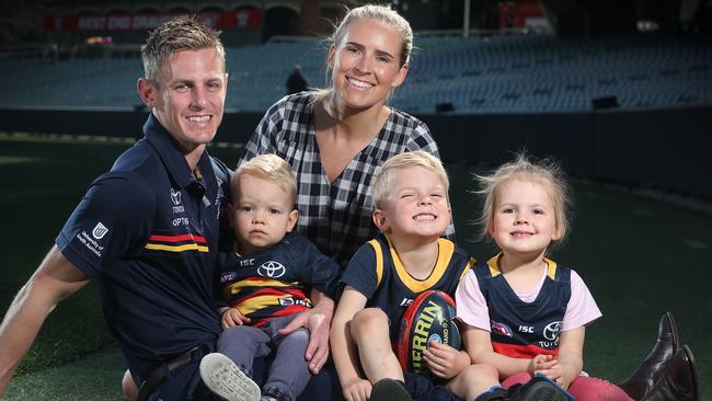 David Mackay with his gorgeous family, wife Sarah and children Tom (1), William (4) and Lucy (3). Picture: Sarah Reed