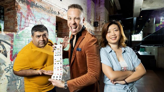 Sandeep Totlani, Christopher Wayne and Ting Lim will perform at Brisbane Comedy Festival in 2022. Picture: Richard Walker