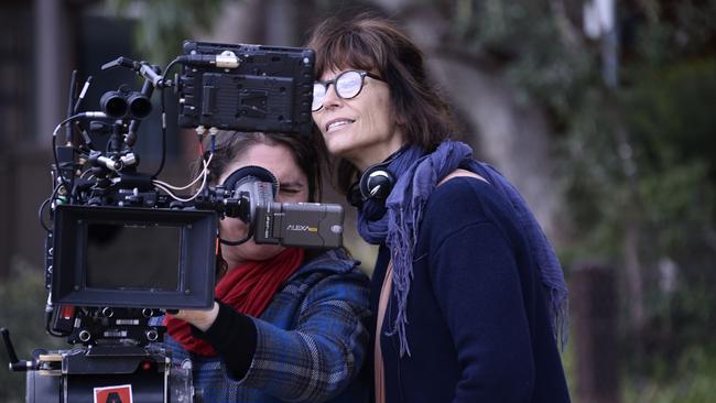 Director of photography Bonnie Elliott and director Rachel Ward on the set of the movie Palm Beach. Picture: Universal Pictures.