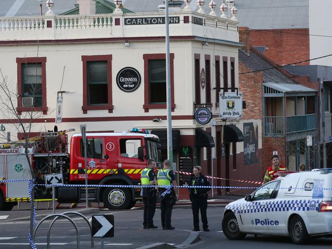 The suspicious fire days before the historic pub was demolished. Picture: David Crosling