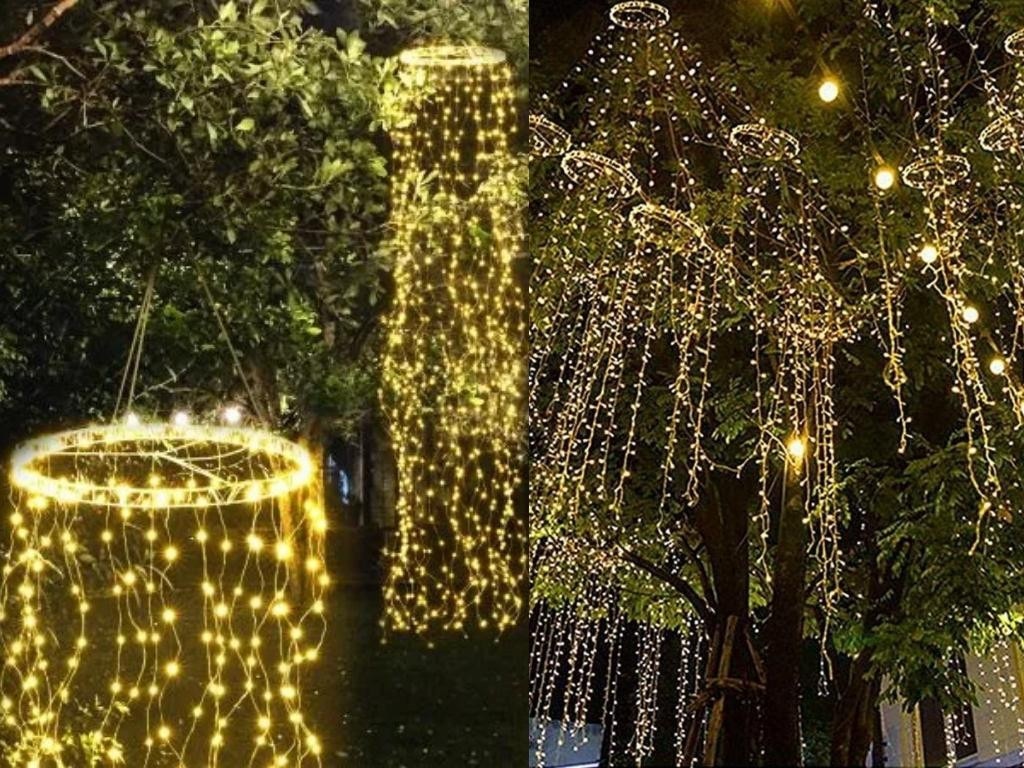 Christmas Tree Waterfall Lights, Outdoor Waterproof Yard Decorations With Remote  Control Led Solar-powered Five-point Star Waterfall Lights, String Lights  Hanging On Christmas Trees And Gardens