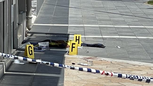 The taped off scene where a man was shot dead by police in Airlie Beach.