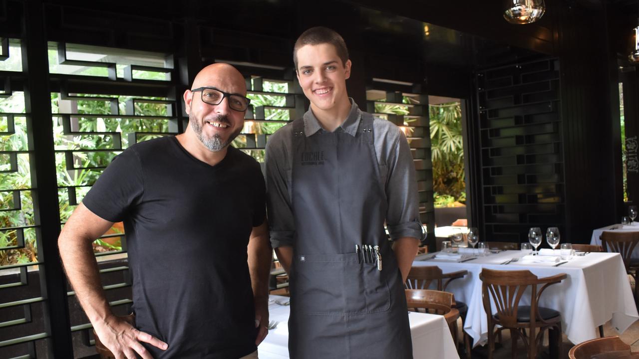 Rio Capurso is pictured with his son Corrado, 16, who is among a handful of teens working at the high-end Hastings St restaurant. Picture: Tegan Annett