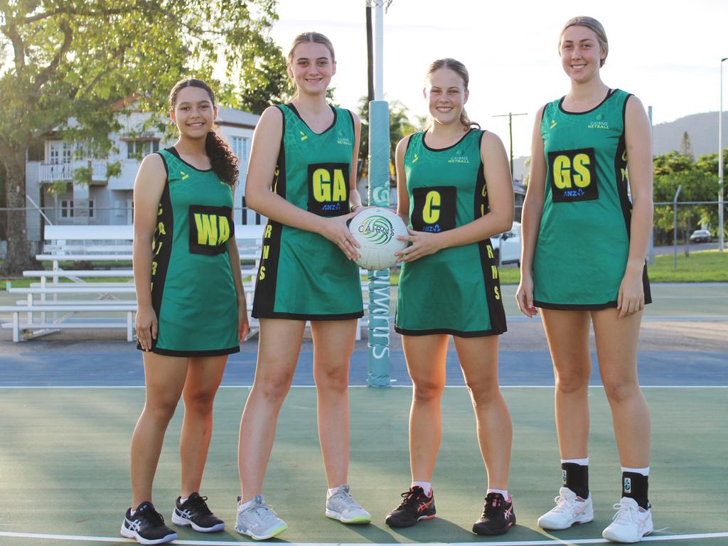 Karolyn Connolly, Ella Sheppard, Zara Imhoff and Brooke Harold will captain the 2023 Cairns Pythons in their respective age groups in the Queensland State Age Championships. Picture: Jake Garland