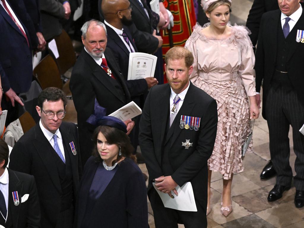 It was a long walk for Prince Harry without wife Meghan Markle. Picture: Getty Images