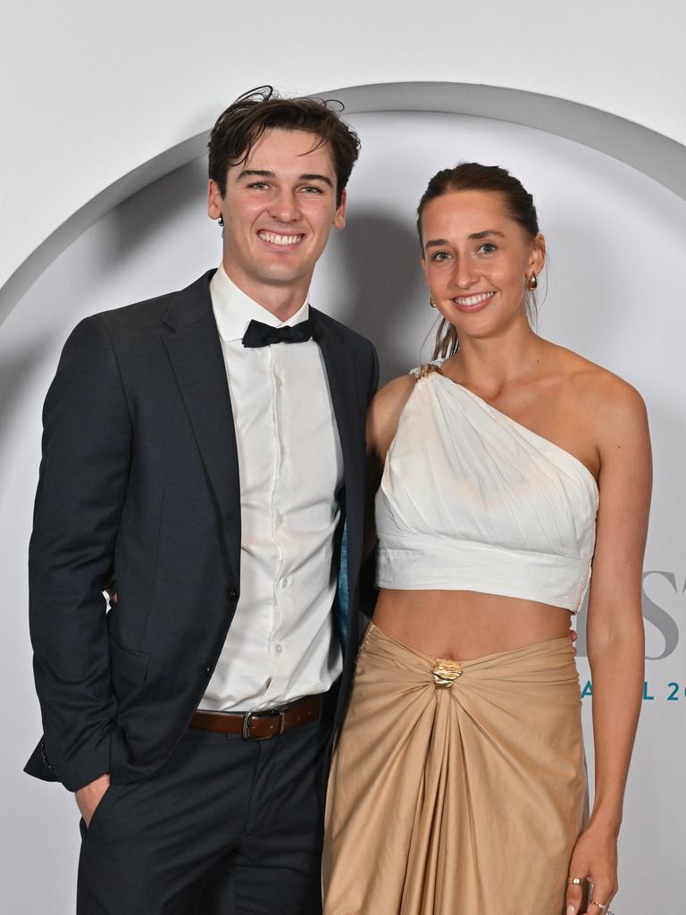 Connor and Maisie Rozee on the Port Adelaide AFL/SANFL Best & Fairest red carpet. Picture: Brenton Edwards