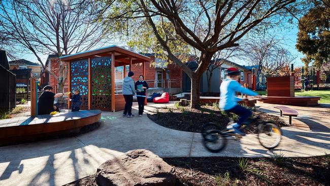 Outdoors at the school.