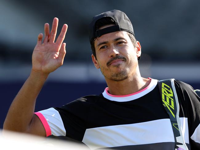 SURBITON, ENGLAND - JUNE 09: Jason Kubler of Australia acknowleges the crowds after his quarter final against Andy Murray of Great Britain in the Lexus Surbiton Trophy at Surbiton Racket & Fitness Club on June 07, 2023 in Surbiton, England.  (Photo by Bryn Lennon/Getty Images)