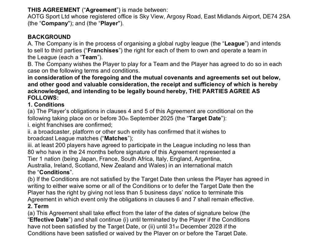The R360 rebel league contract. Picture: Supplied
