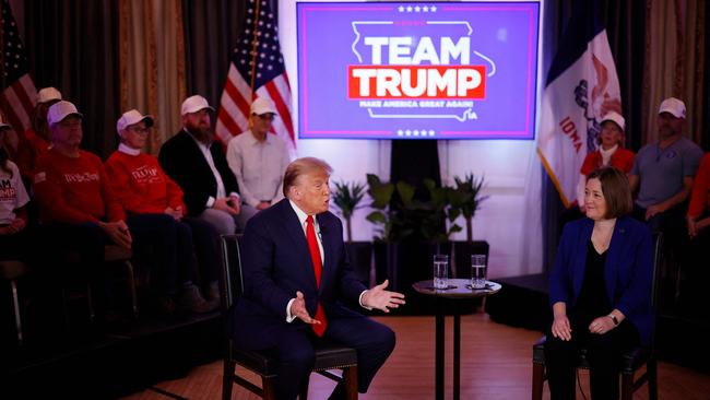 Republican presidential candidate, former U.S. President Donald Trump and Iowa Attorney-General Brenna Bird participate in a "telerally" at the Hotel Fort Des Moines on January 13, 2024 in Des Moines, Iowa. Picture: Chip Somodevilla/Getty Images/AFP