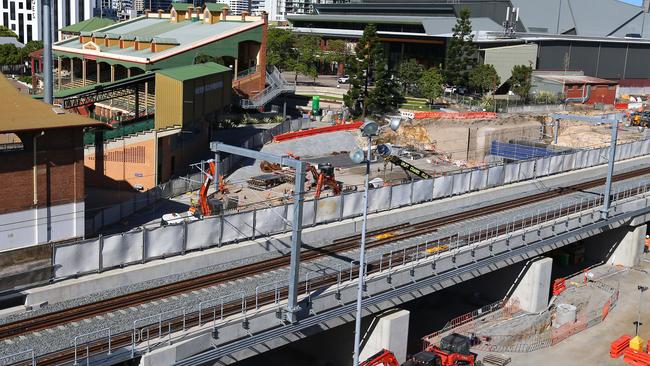 Pictures of work underway to construct the new Exhibition Railway Station. Bowen Hills. Picture David Clark