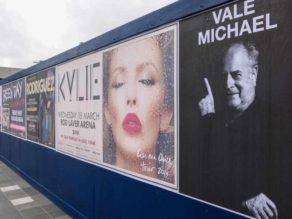 Posters from Gudinski’s touring company Frontier Touring were displayed outside of the arena. Picture: NCA NewsWire / Ian Currie