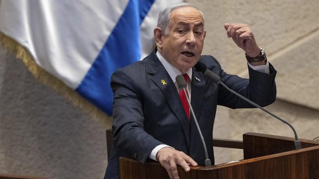 Israeli Prime Minister Benjamin Netanyahu addresses lawmakers in the Knesset, Israel's parliament, in Jerusalem. Picture: Ohad Zwigenberg