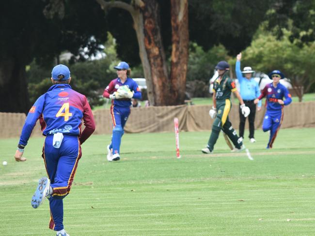 Max Guazzarotto runs in to celebrate his run out of Marcus D’Ambrosio. Picture: Sean Teuma