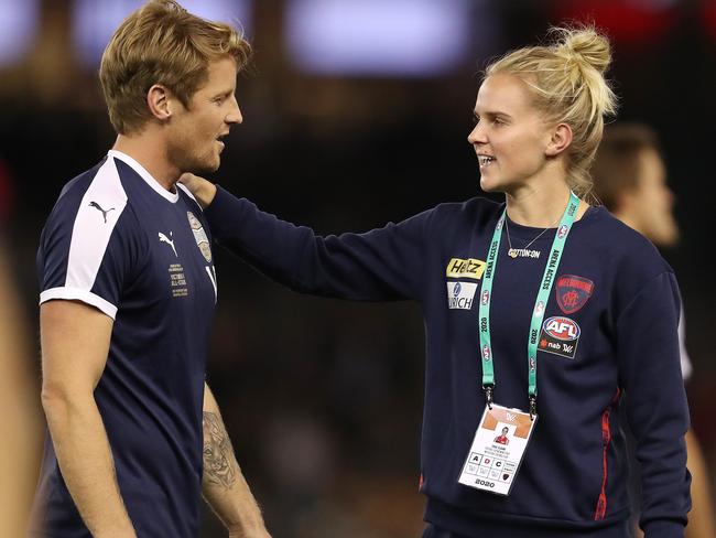 Shae and Rory Sloane together before a game. Picture: Michael Klein