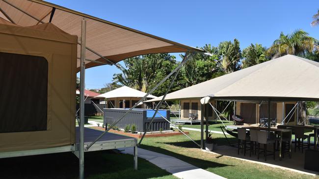 The glamping tent area at Poinciana Tourist Park.