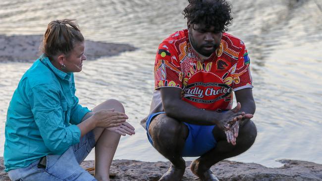 Brettlyn Neal (aka “The Beaver’’) with Elijha Douglas. Picture: Peter Wallis