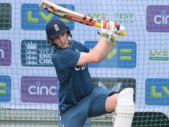 Harry Brook frees his arms during an England nets session. Picture: Alex Davidson/Getty Images