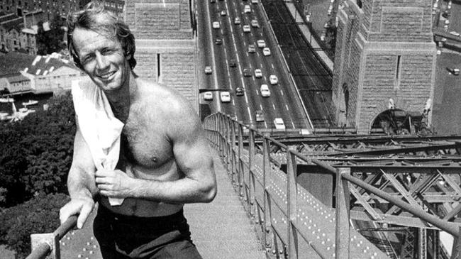 Paul Hogan on Sydney Harbour Bridge in 1976.