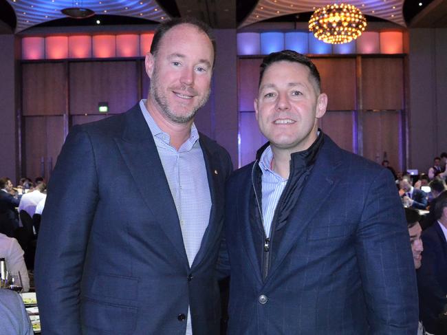 Luke Sayers and Lorenz Grollo at the Carlton In Business Lunch at the Crown Palladium on Friday, May 7, 2021.Picture: Fiona Byrne