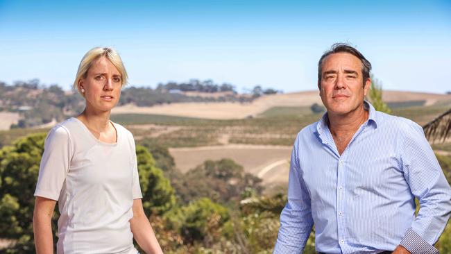 Eva Tscharke and James Lindner photographed next to the Seppletsfield Mausoleum which has a view back to the proposed spot for the hotel. Picture: Russell Millard