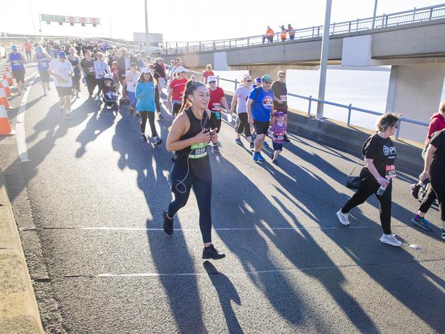 Run the Bridge Fun Run 2020 across Tasman Bridge. Picture: RICHARD JUPE