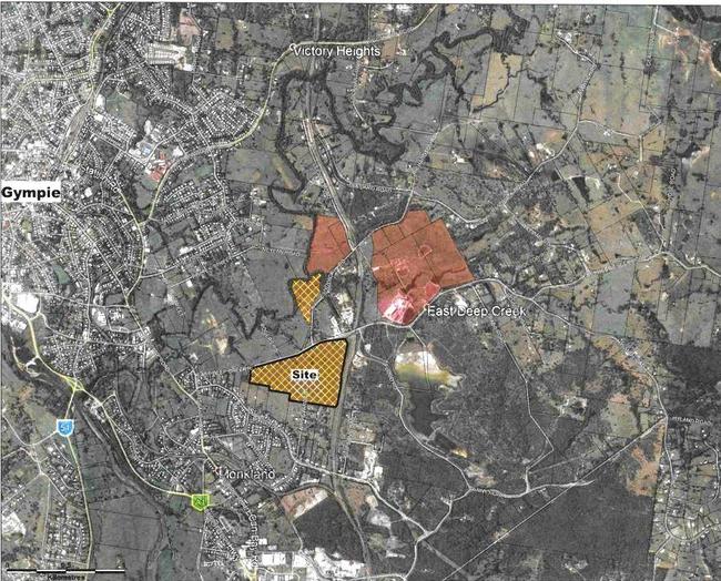 REPLACEMENTS: Nolan Meats (in red) needs new irrigation land to offset what has been resumed for the Gympie bypass. The yellow area is the proposed land to be used. Picture: Gympie Regional Council