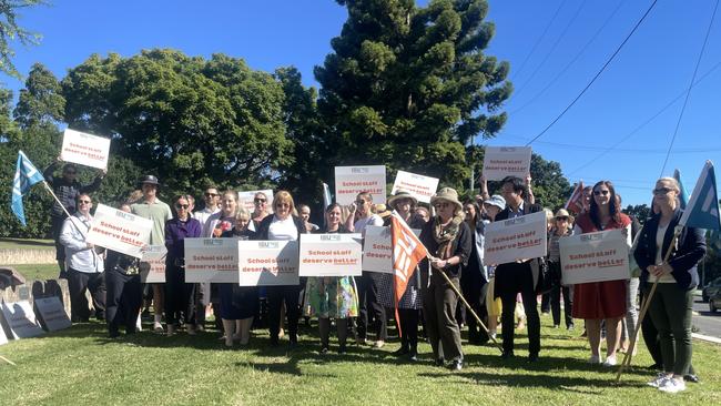 Teacher and support staff at Ipswich Girls' Grammar School stopped work on Tuesday June 4. Picture: Jonathan O'Neill.