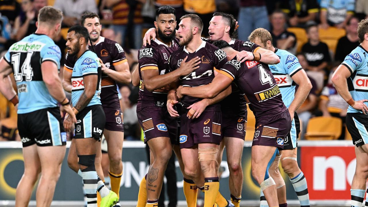 The Broncos held the Sharks scoreless in the second half. Picture: Bradley Kanaris/Getty Images)