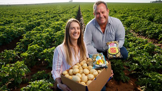 Mark Pye with daughter Renee at Parilla Premium Potatoes. Picture Matt Turner
