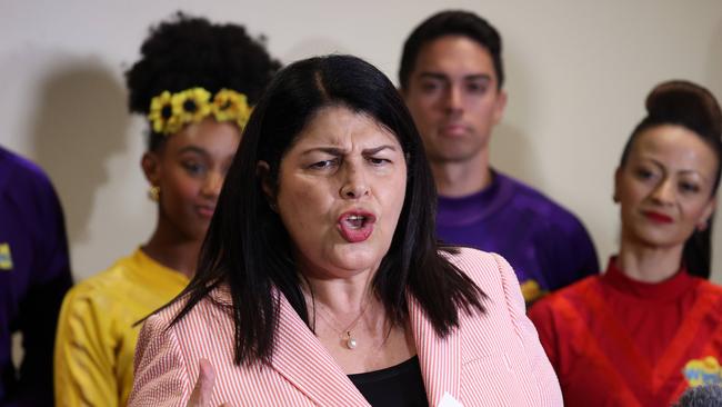 Industrial Relations Minister Grace Grace joined by The Wiggles to launch a new song and electrical safety campaign, Boondall. Picture: Liam Kidston