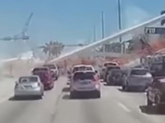 Shocking new footage of Miami bridge collapse. Picture: OfficalJoelF/YouTube