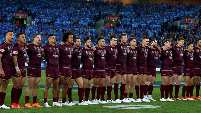 The Qld team before game 2 of the State of Origin series between NSW and Queensland at ANZ Stadium, Sydney. Pics Adam Head