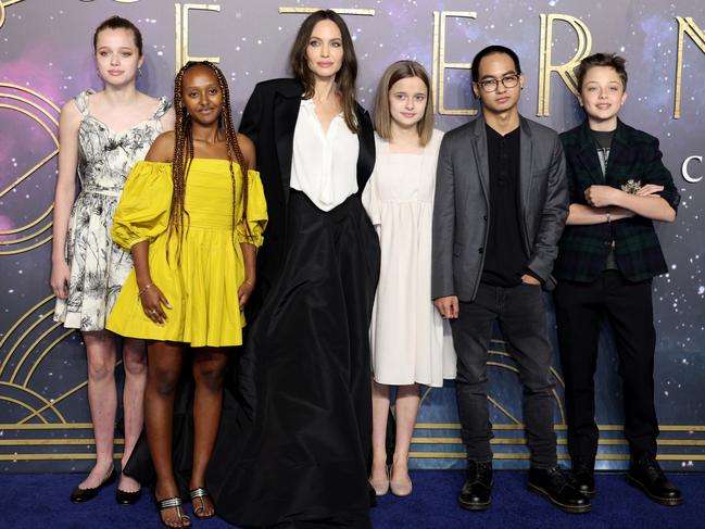 Jolie with five of her six kids at the Eternals premiere in the UK in 2021. Picture: Tim P. Whitby/Getty Images