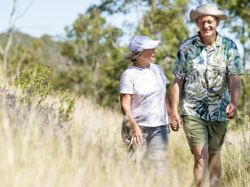 Hike to Heal founders Linda and Jim Barton enjoy the community support shown at the 2022 launch at Mt Peel Bushland Park, Saturday, February 19, 2022. Picture: Kevin Farmer