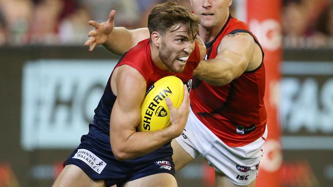 Jack Viney in action during the loss to Essendon. Picture: Michael Klein