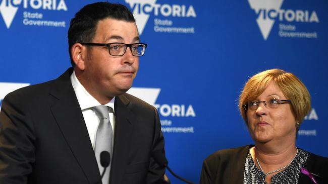 Premier Daniel Andrews and Police Minister Lisa Neville announcing new synthetic drug laws. Picture: Nicole Garmston