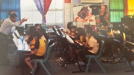 Hank Lewerissa in the music room at Labrador State School where he taught for 27 years.