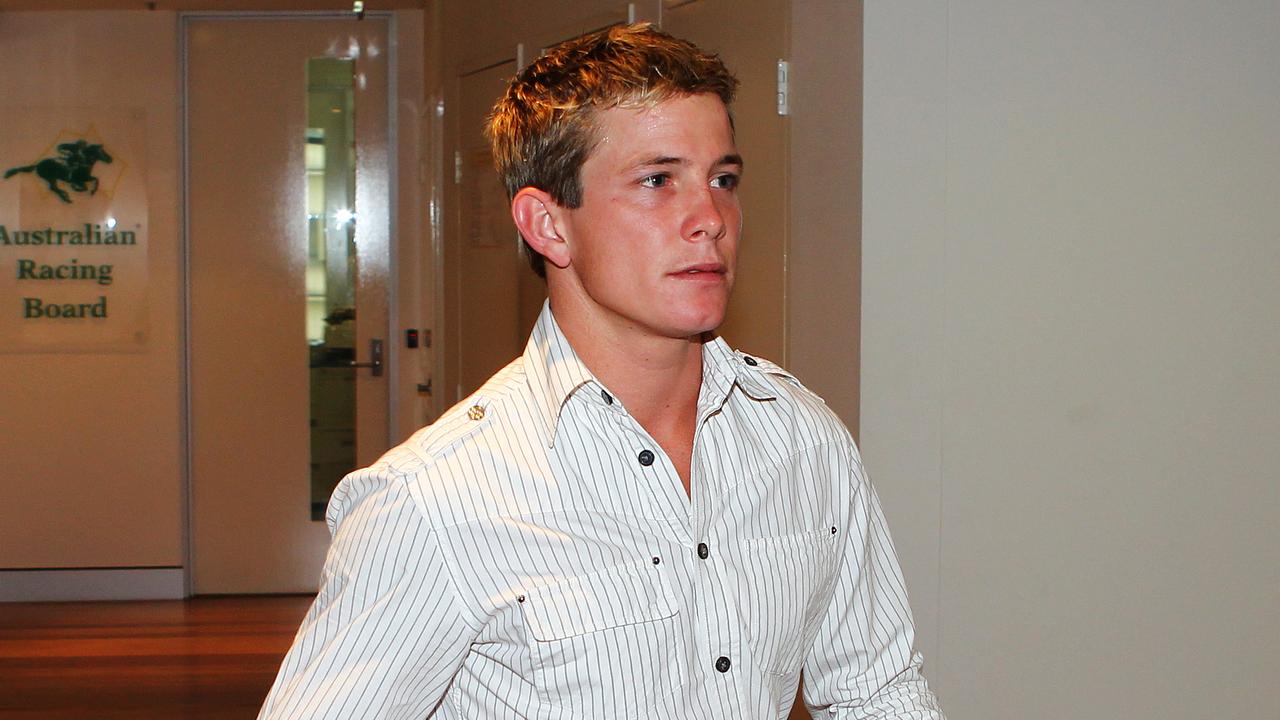 Jockey Danny Peisley at Racing NSW headquarters in Sydney after being suspended from racing for 5 months for betting on rival jockey Peter Graham before informing stewards that he had decided to stand down from riding during the Jockeys Challenge because he was overweight and unable to fulfil his riding engagements at the race meeting in Taree, NSW.