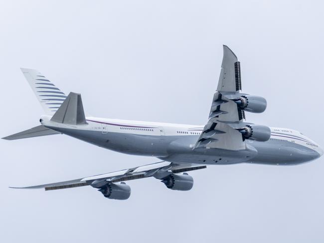 A 13-year-old private Boeing aircraft that President Donald Trump toured to check out new hardware and technology features, and highlight the aircraft maker's delay in delivering updated versions of the Air Force One presidential aircraft. Picture: AP Photo/Ben Curtis