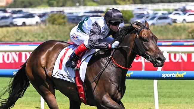 Mr Brightside wins the Futurity Stakes at Caulfield. Picture: Reg Ryan-Racing Photos