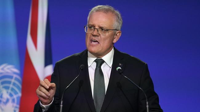 Scott Morrison addresses the COP26 climate summit in Glasgow. Picture: Adam Taylor