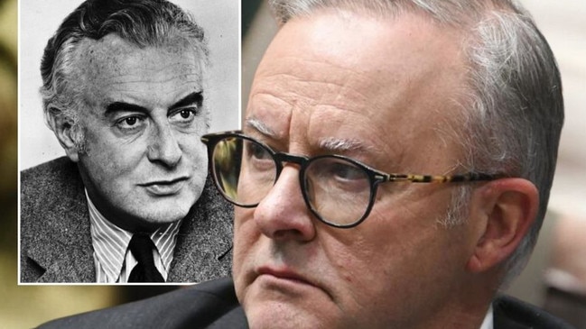 Anthony Albanese’s preference for politics over policy leads to unfavourable comparisons with another Labor leader: Gough Whitlam (inset).