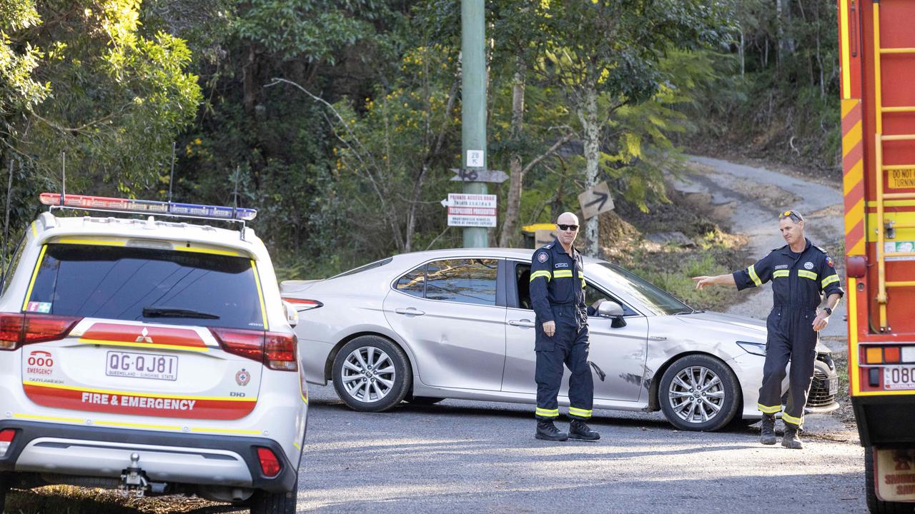 Queensland Police and Queensland Fire and Emergency Services at the scene of the fatal structure fire. Picture: Richard Walker