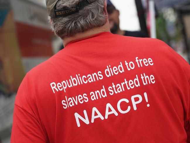 A Republican supporter prepares to attend the Donald Trump rally in Tulsa. Picture: Getty Images